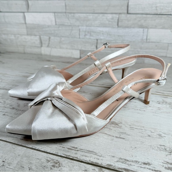 Kate Spade New York Ivory Marseille Bow Satin Slingback Pump Size 7.5 New - Picture 2 of 15